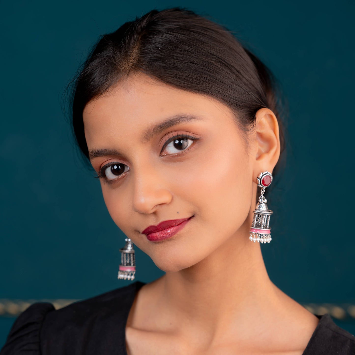 Chandraprabha Silver Oxidized Earrings